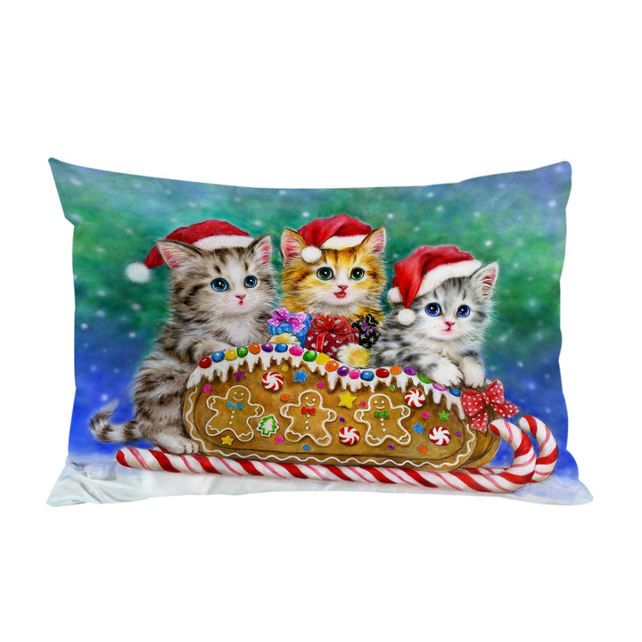 Christmas Cats Cute Gingerbread Sleigh Kittens Pillow Cases