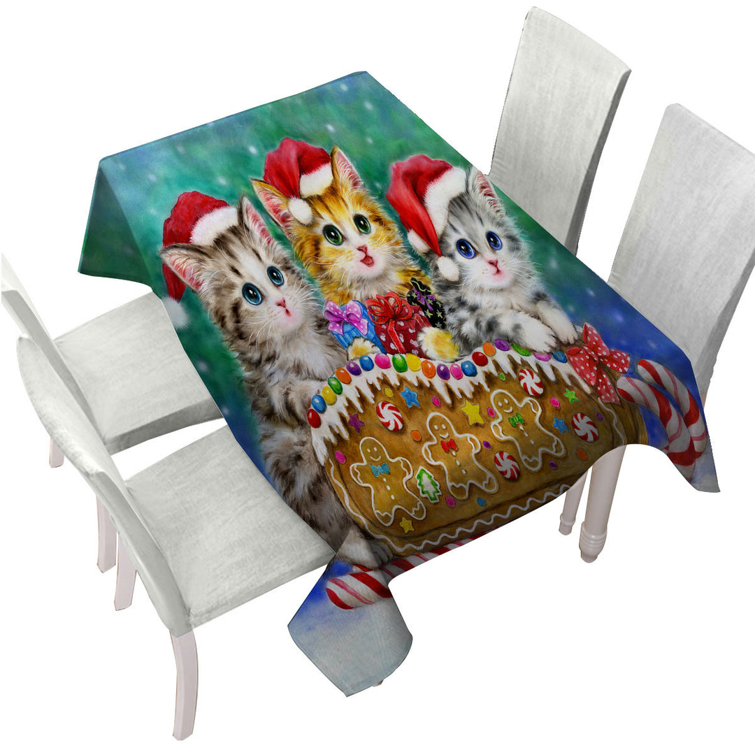Christmas Cats Cute Gingerbread Sleigh Kittens Tablecloths