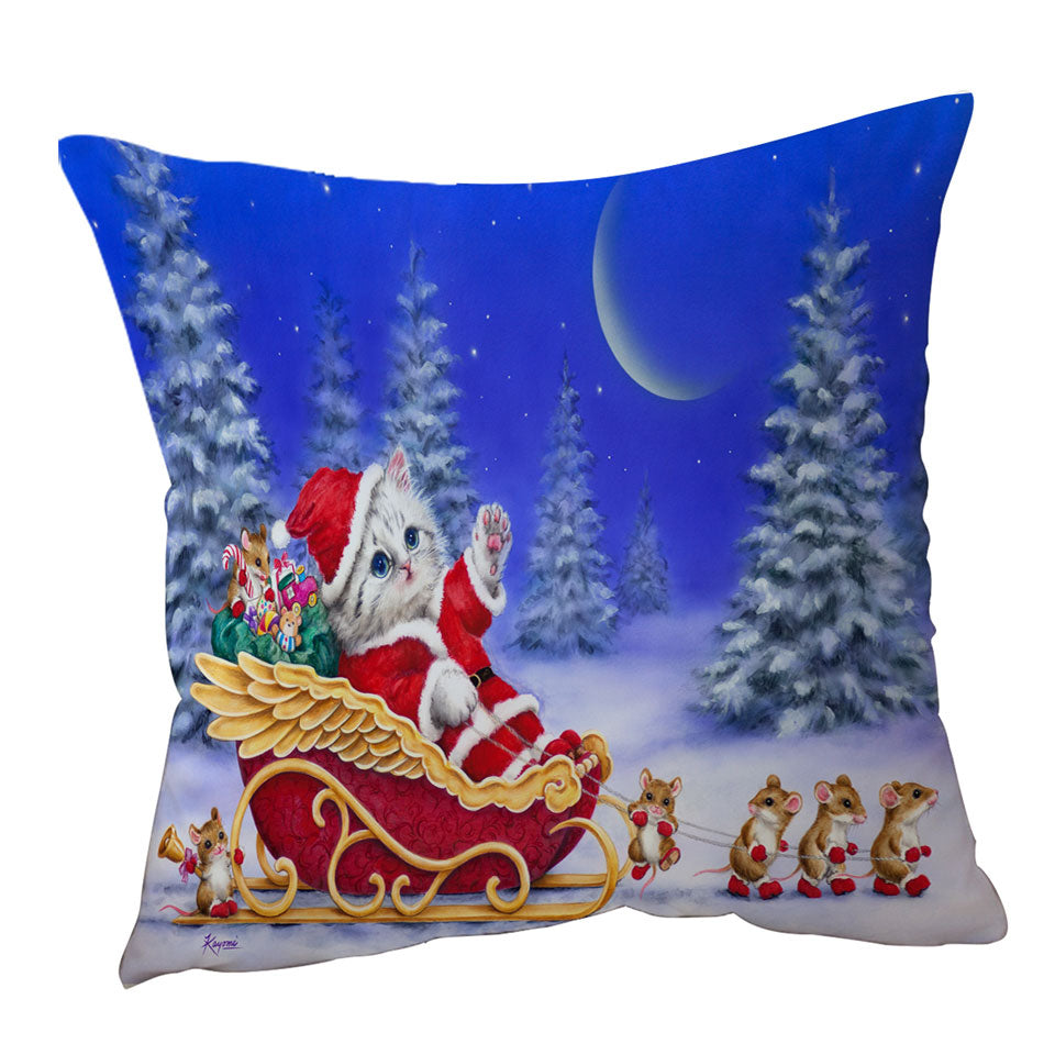 Christmas Cushions Cats Kitten Santa and Mice Helpers