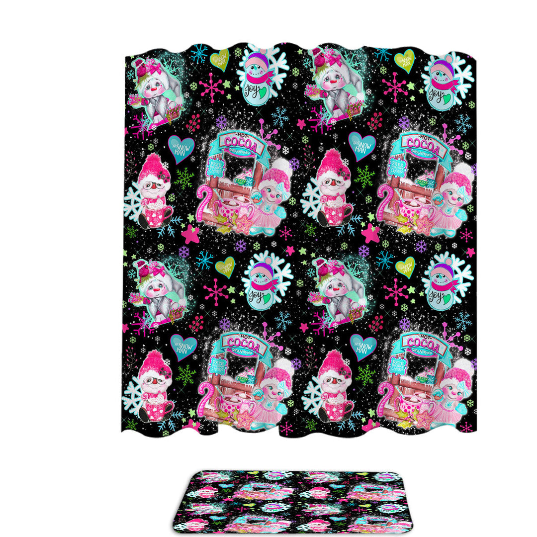 Christmas Decorative Shower Curtains Winter Colorful Snowman Pattern