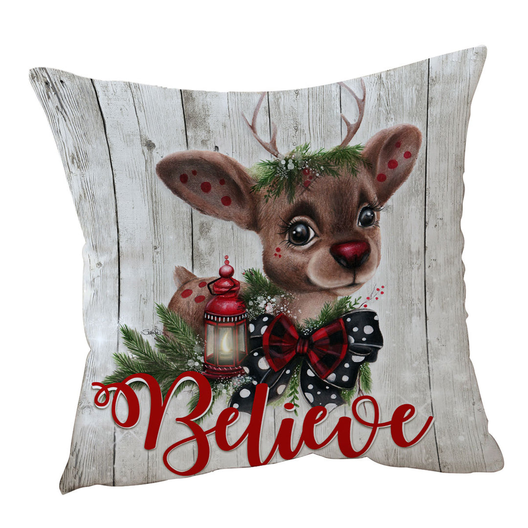 Christmas Design Believe Reindeer Cushion Covers