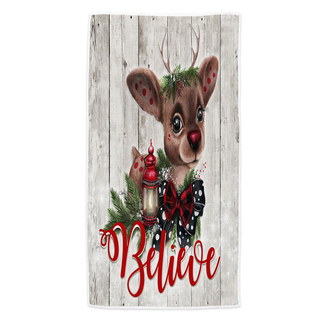 Christmas Design Believe Reindeer Microfiber Beach Towel