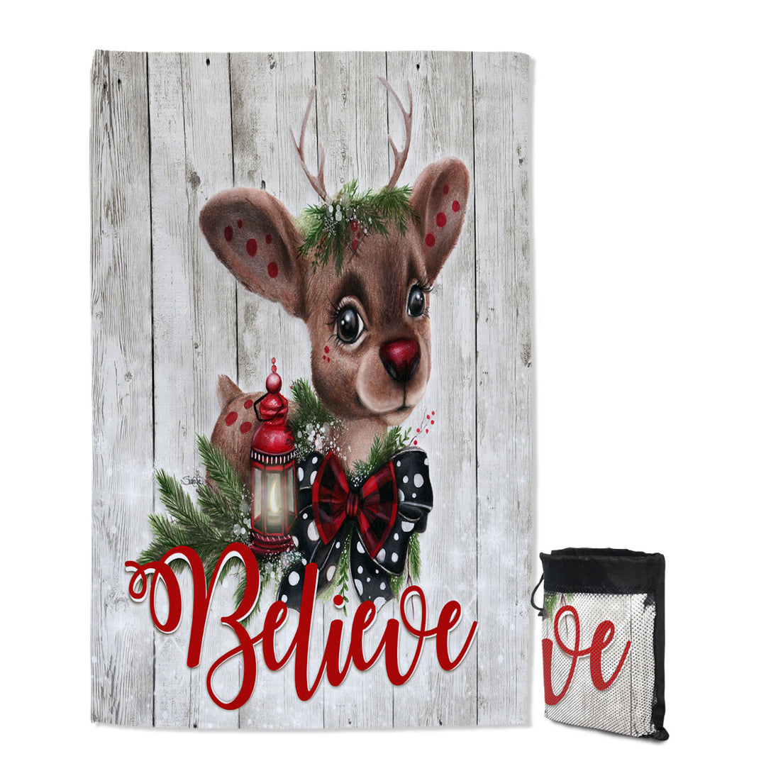 Christmas Design Believe Reindeer Quick Dry Beach Towel for Travel