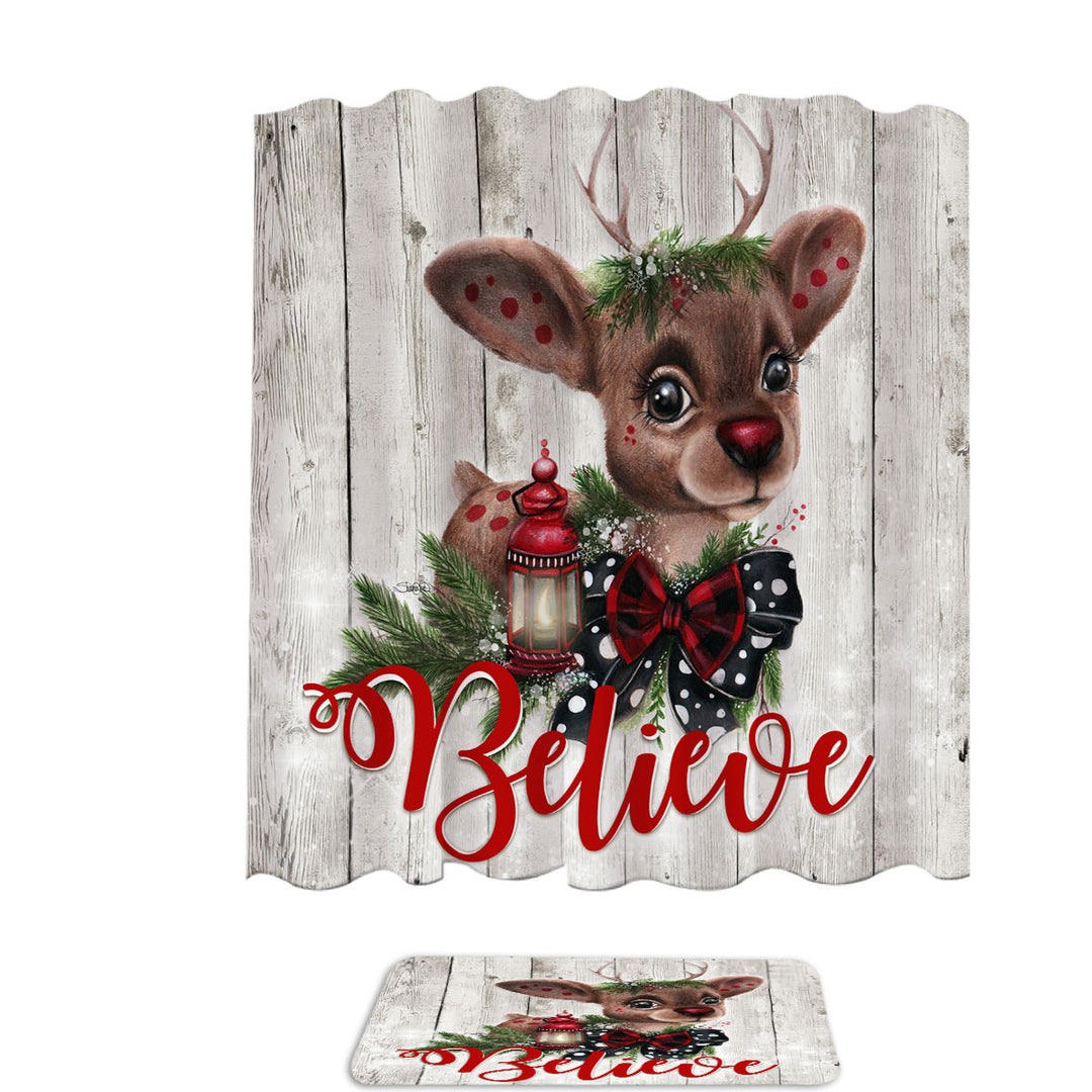 Christmas Design Believe Reindeer Shower Curtain