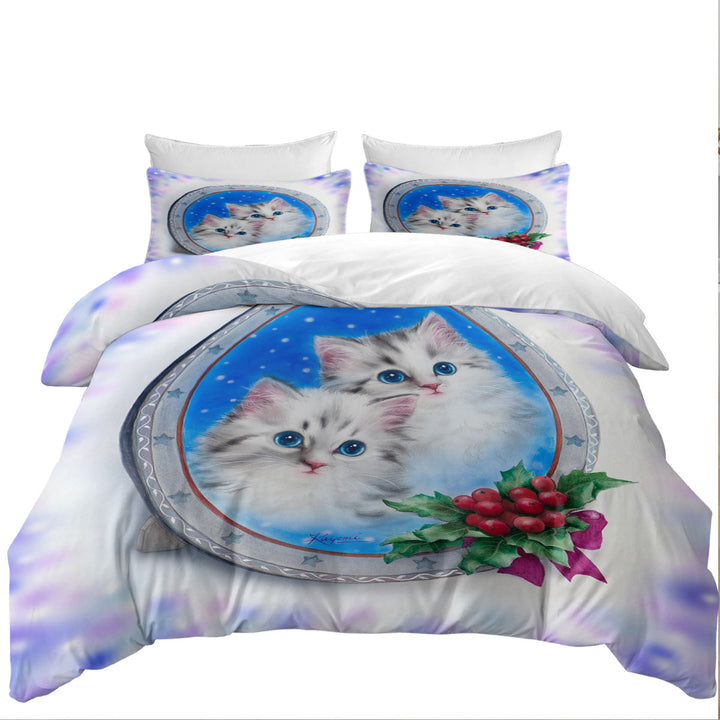 Christmas Design Cute Kittens Holiday Portrait Comforter Cover
