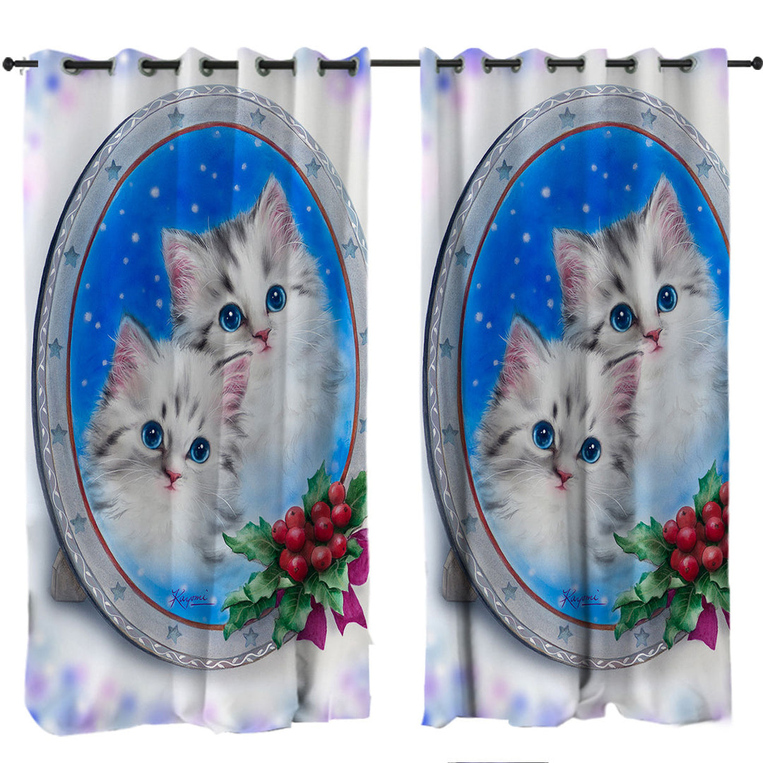 Christmas Design Cute Kittens Holiday Portrait Curtain