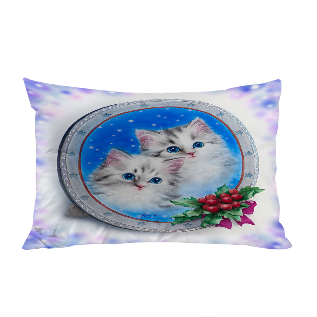 Christmas Design Cute Kittens Holiday Portrait Pillow Case Covers