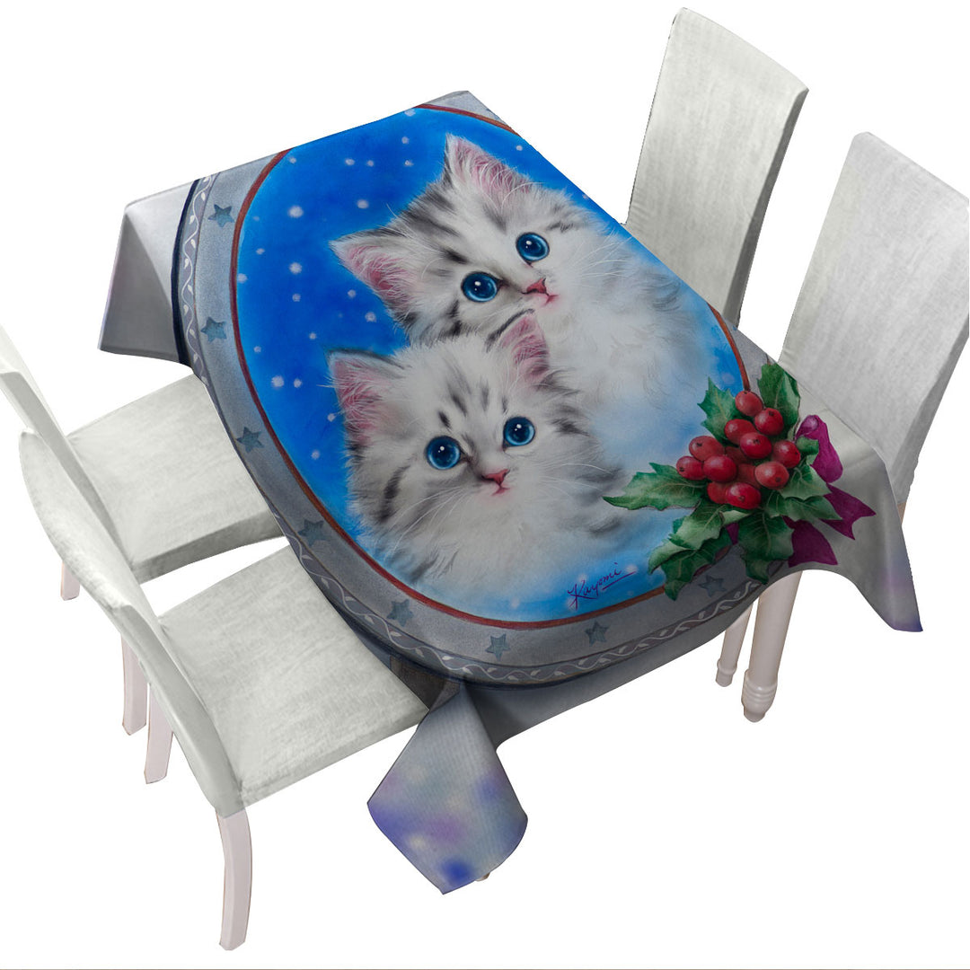 Christmas Design Cute Kittens Holiday Portrait Table Cover