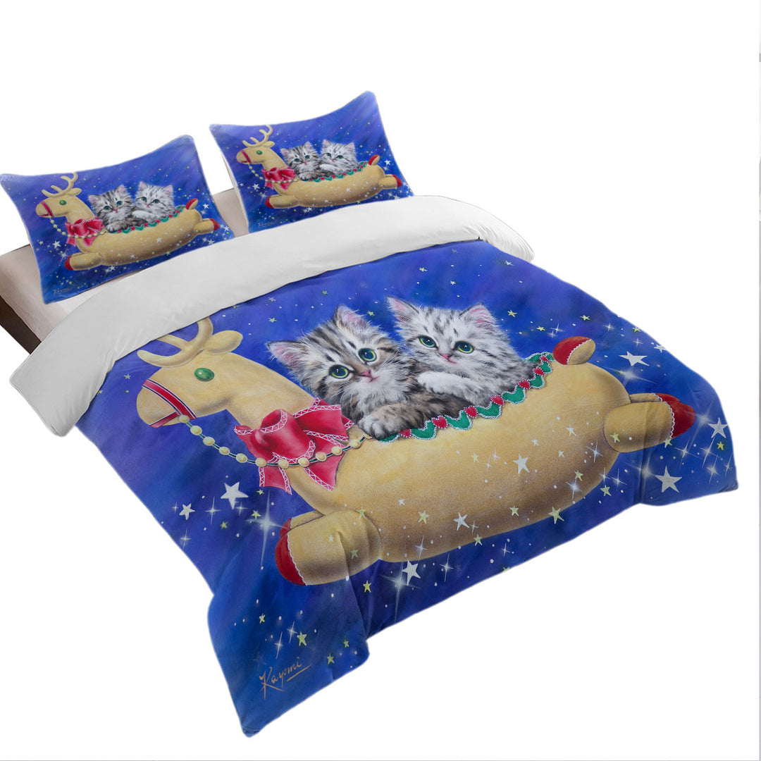 Christmas Design Reindeer Ride Kitty Cats Duvet Cover