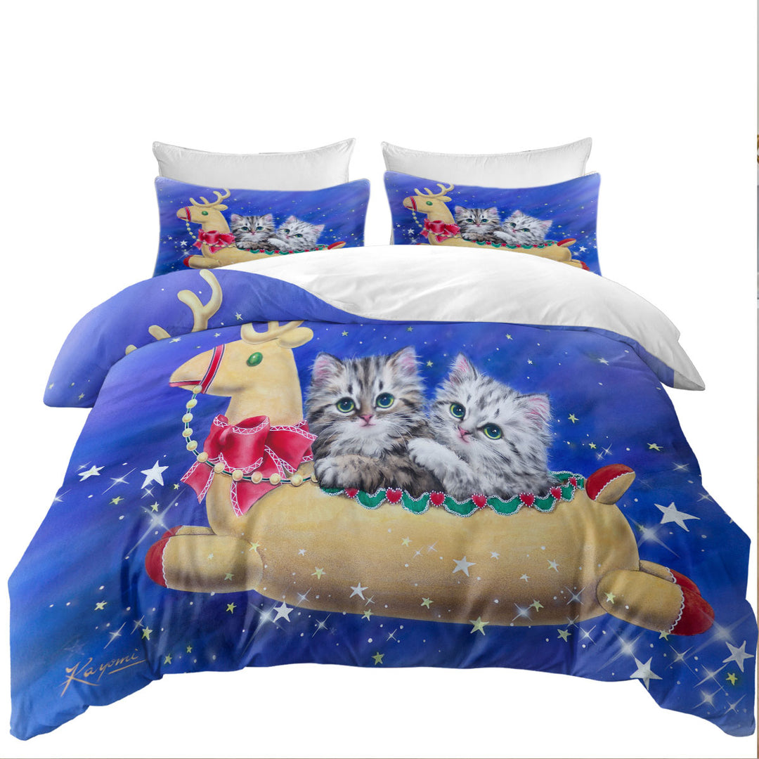 Christmas Design Reindeer Ride Kitty Cats Duvet Covers