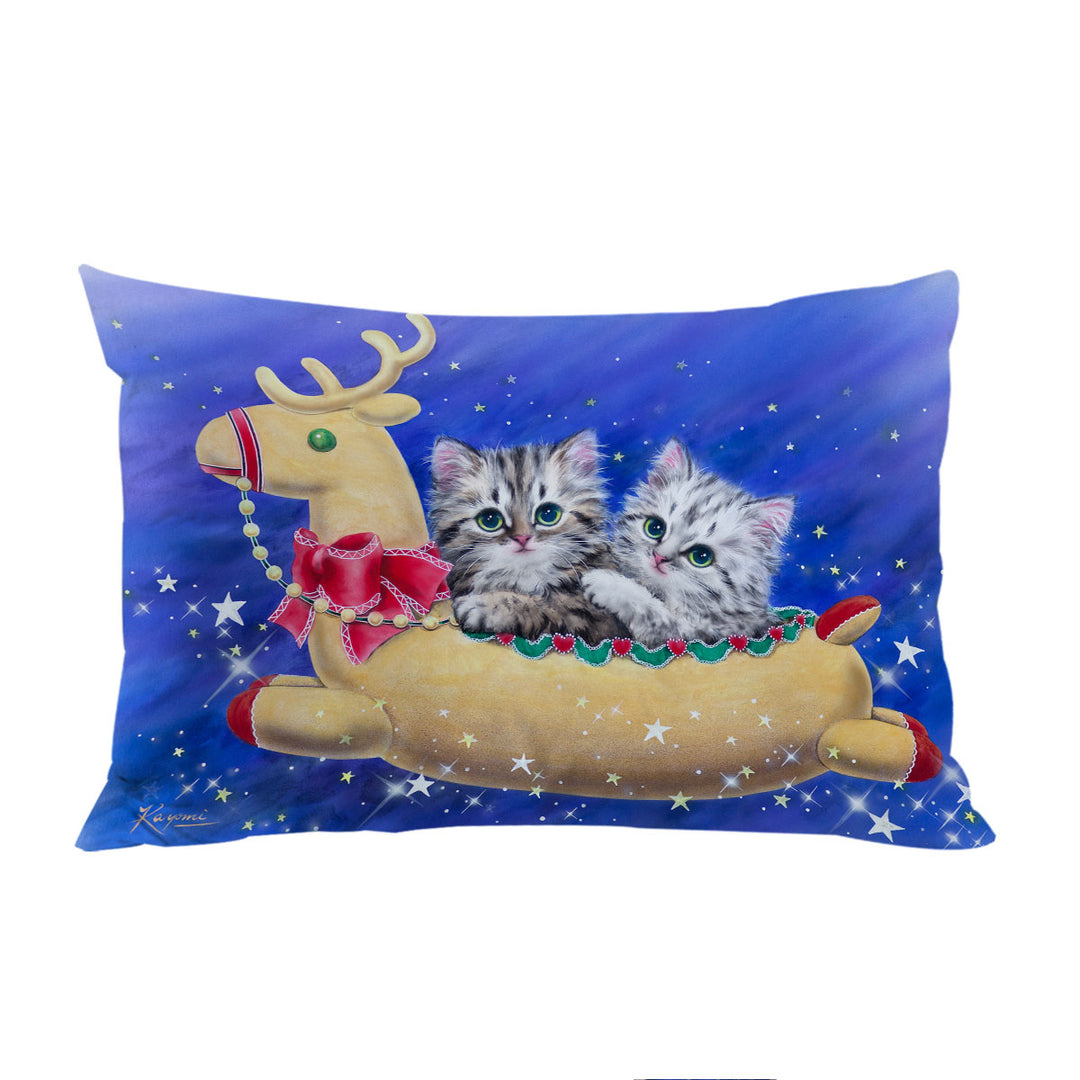 Christmas Design Reindeer Ride Kitty Cats Pillow Cases