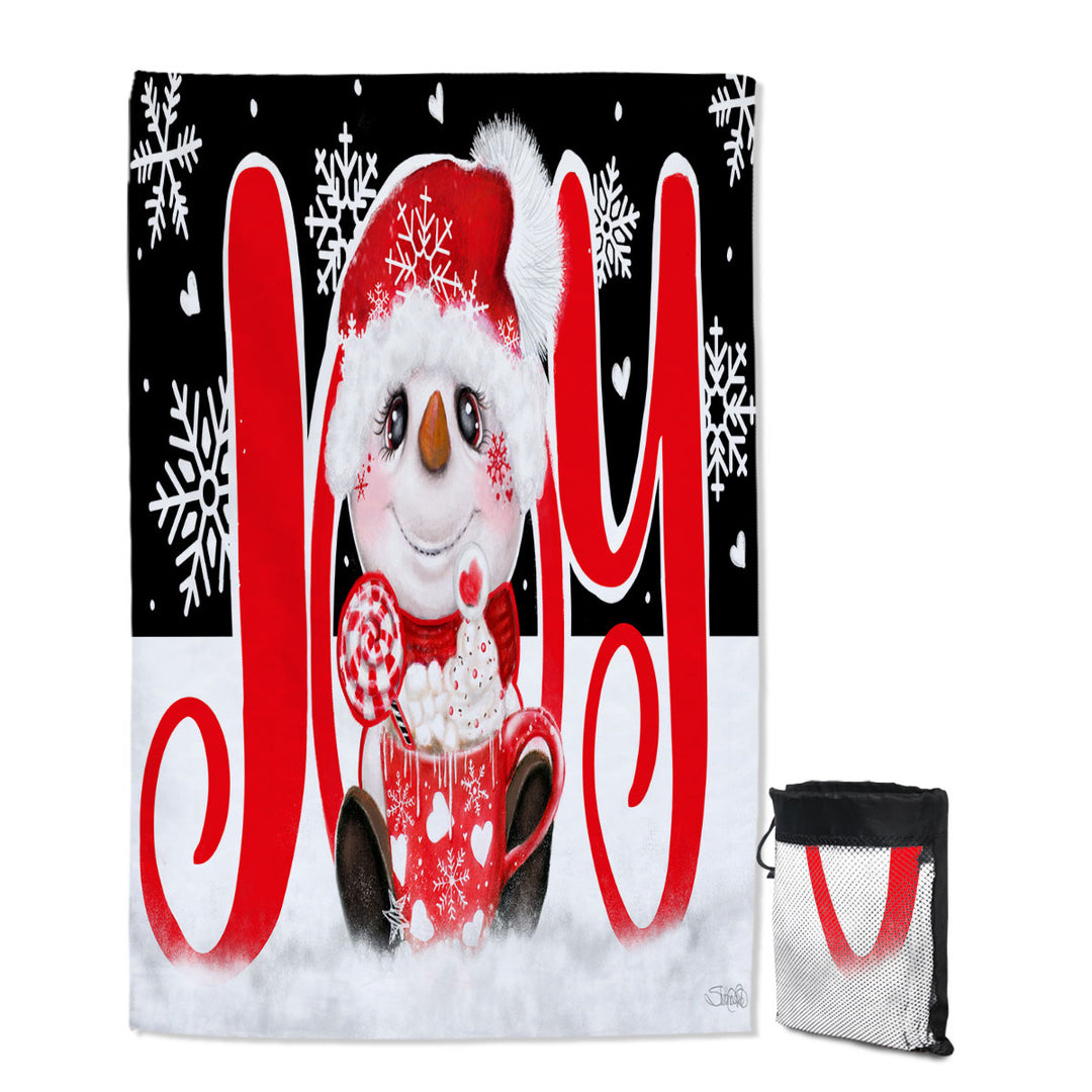 Christmas Giant Beach Towel Joy Snowman Hot Cocoa Mug