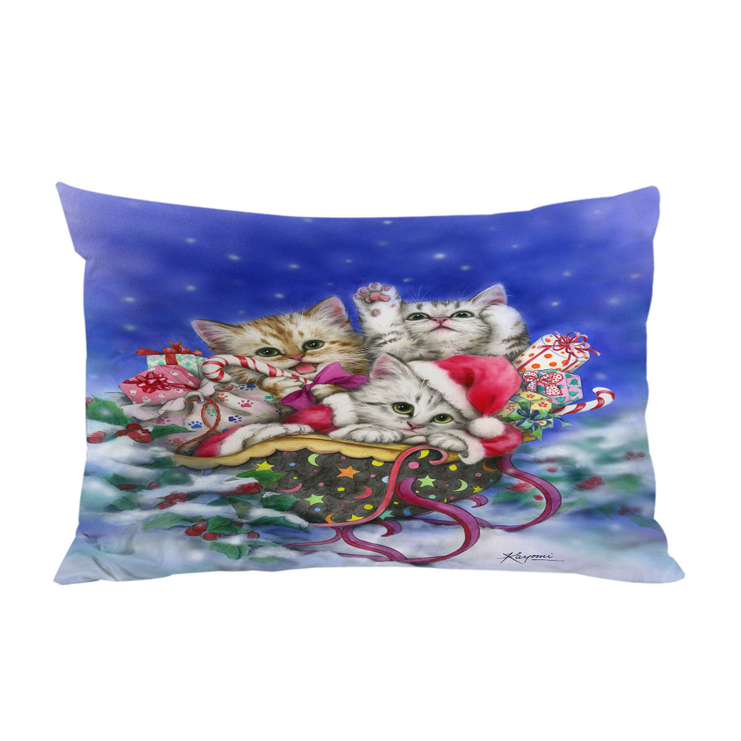 Christmas Gift Three Lovely Kittens in Sleigh Pillowcases