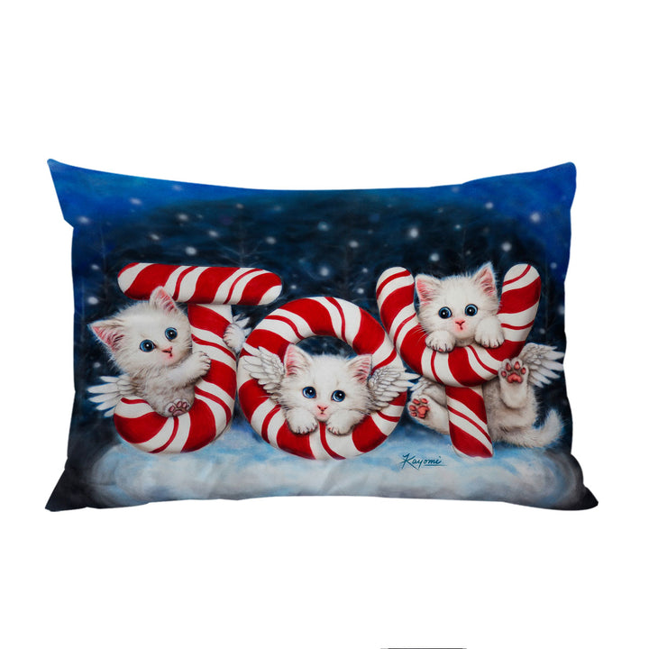 Christmas Joy Three Cute Angel White Kittens Pillowcases