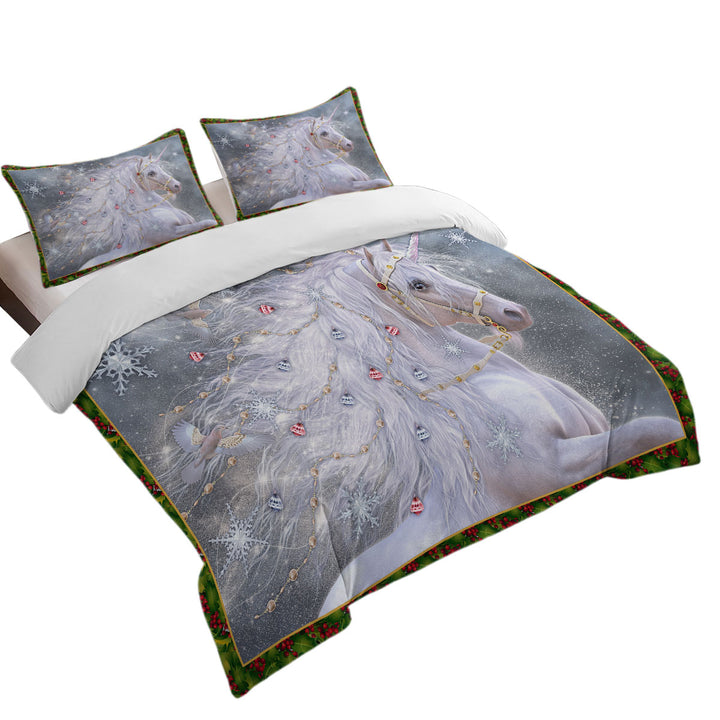 Christmas Magic White Unicorn Quilt Cover
