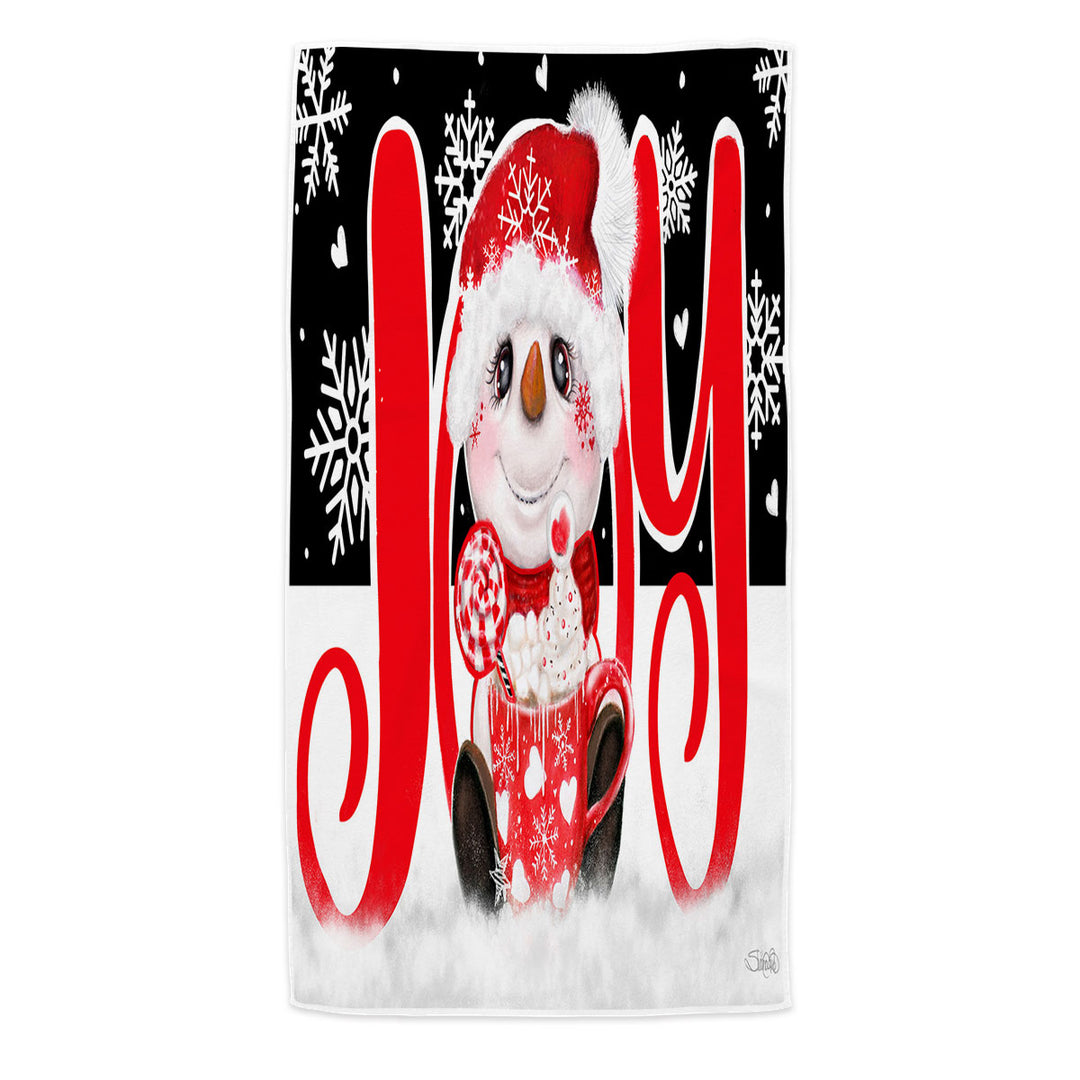 Christmas Microfiber Beach Towel Joy Snowman Hot Cocoa Mug