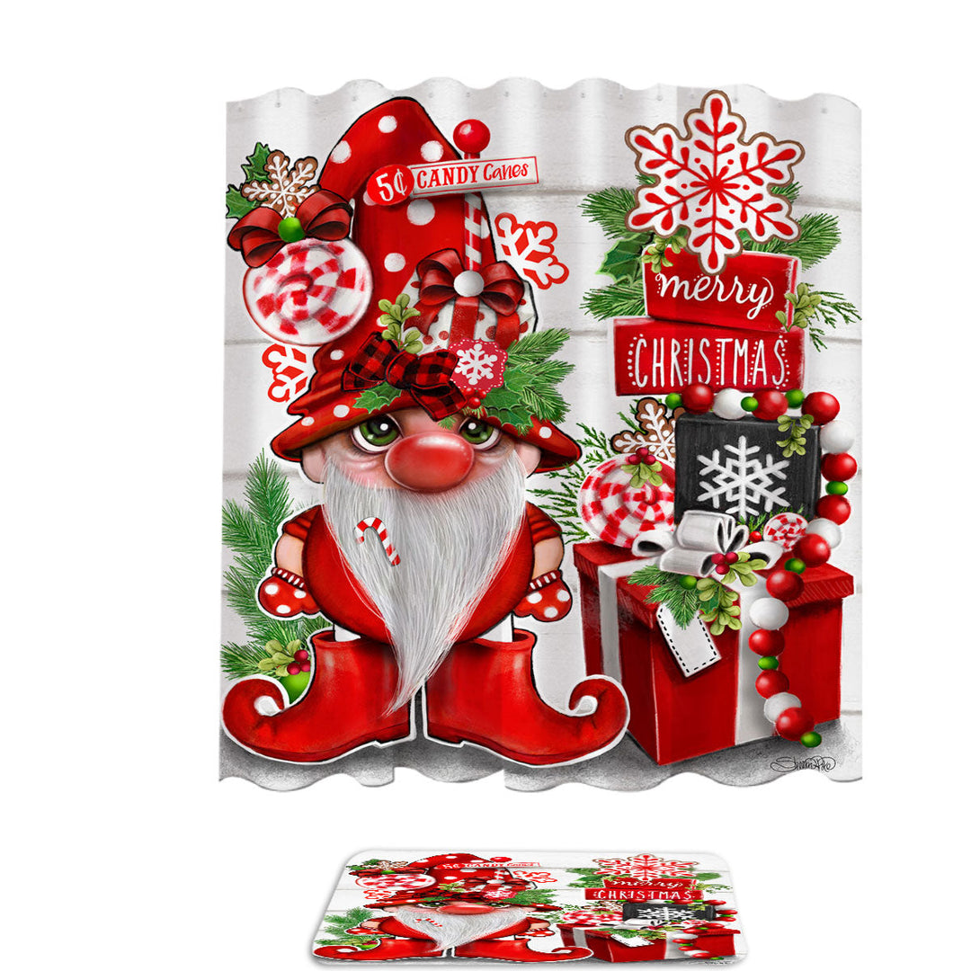 Christmas Peppermint Gnome Shower Curtains