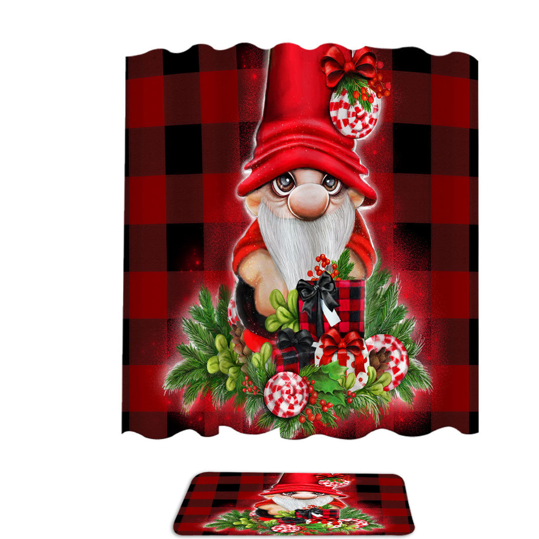 Christmas Plaid Cutie Gnome Shower Curtains