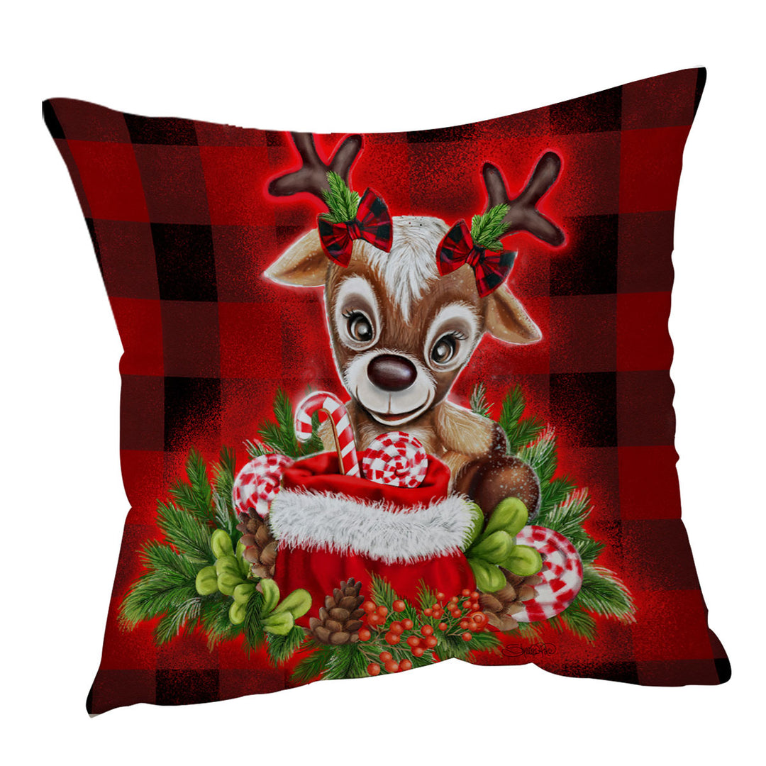 Christmas Plaid Cutie Reindeer Cushion Covers