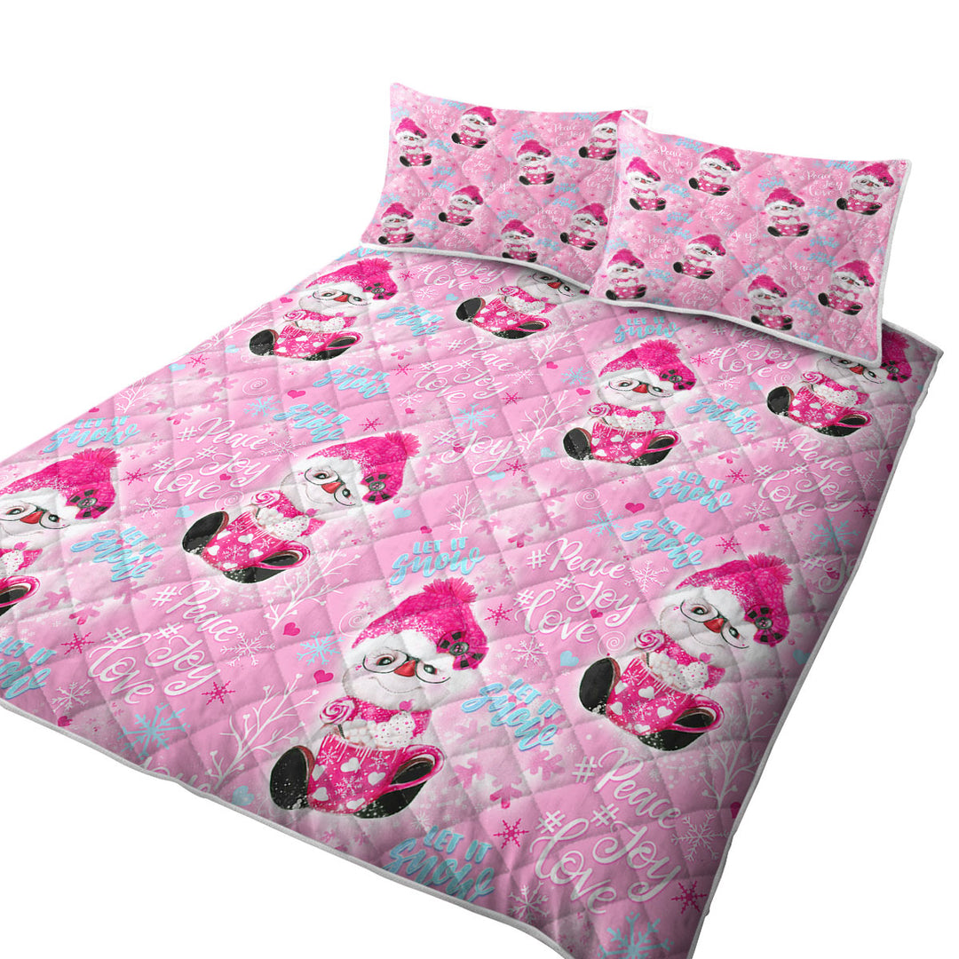 Christmas Quilt Winter Pink Snowman Pattern
