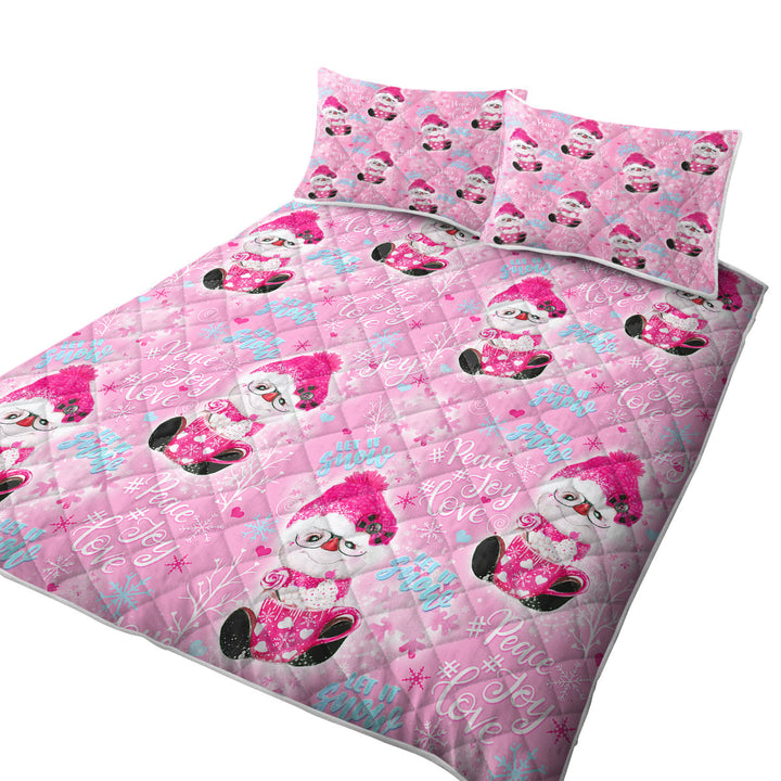 Christmas Quilt Winter Pink Snowman Pattern