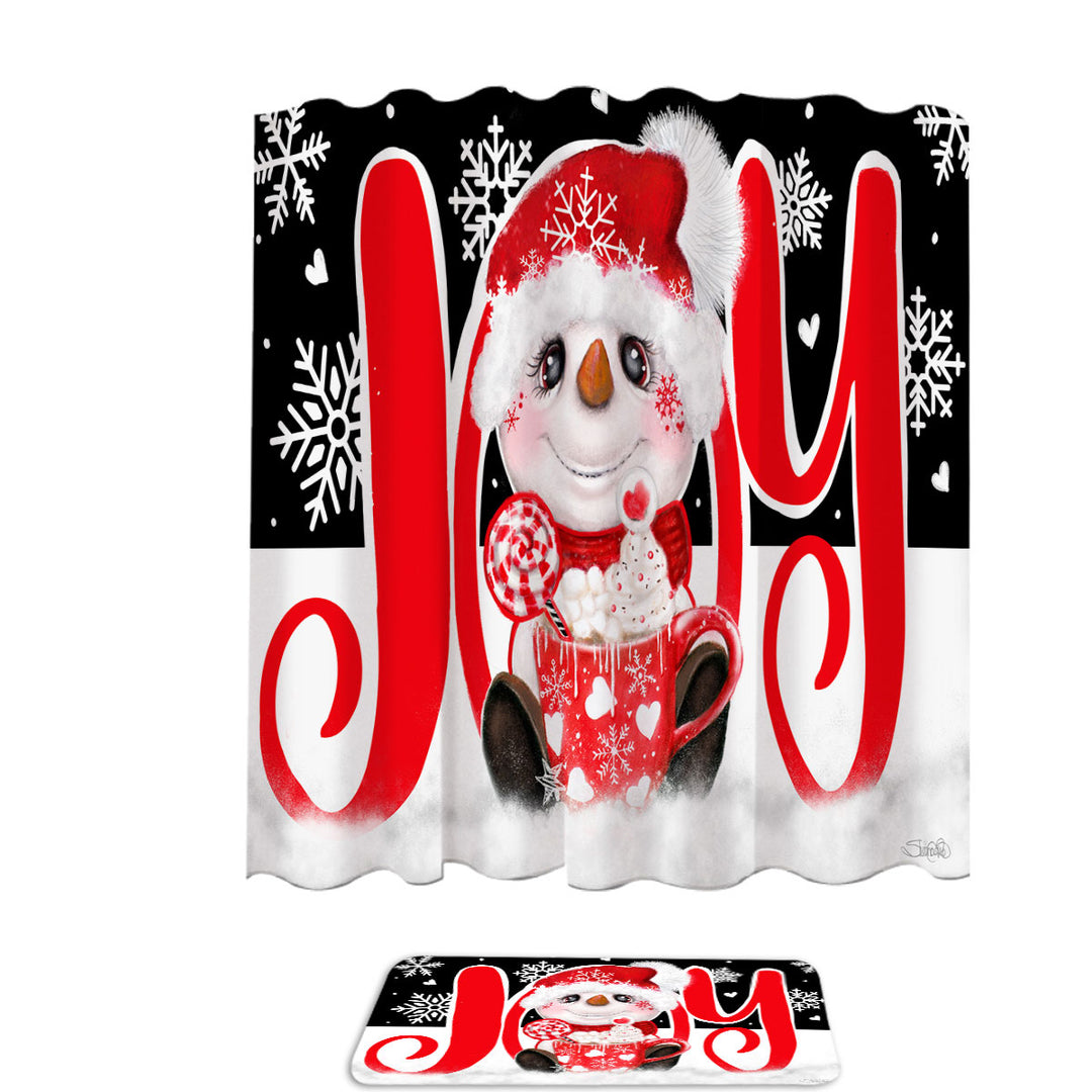 Christmas Shower Curtains Joy Snowman Hot Cocoa Mug