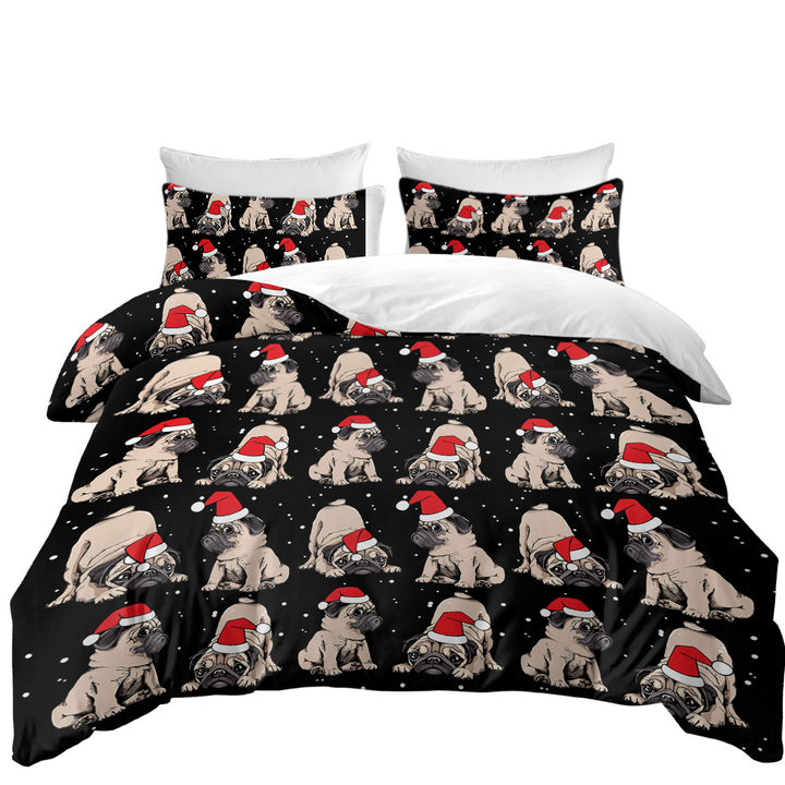 Christmas Spirit Cute Pug Dog King Duvet Cover set