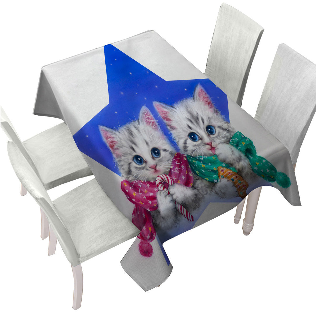 Christmas Star with Two Cute Grey Kittens Custom tablecloths