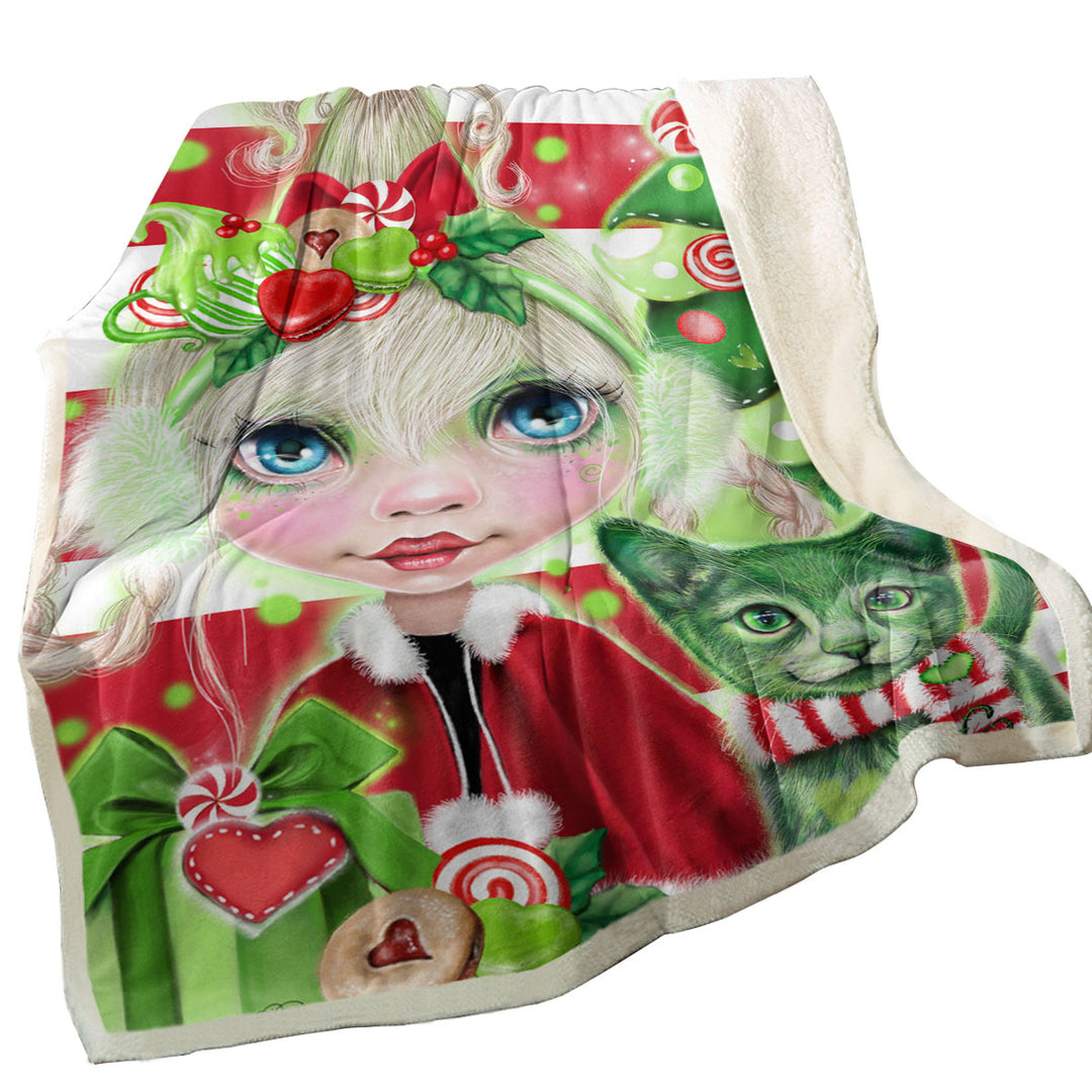 Christmas Throws Red Green Christmas Cindy Girl and Kitty Cat