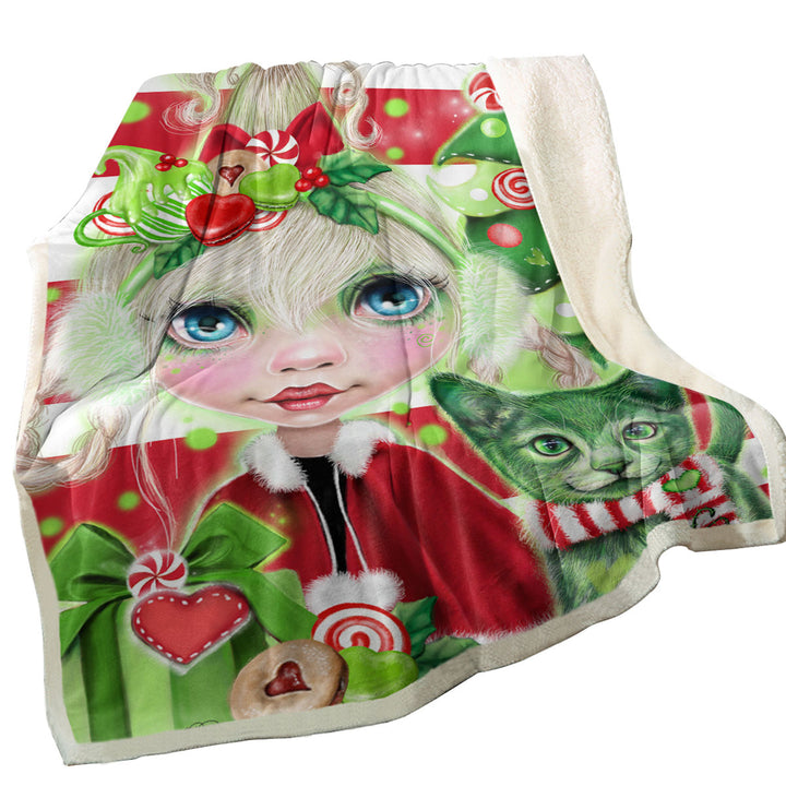 Christmas Throws Red Green Christmas Cindy Girl and Kitty Cat