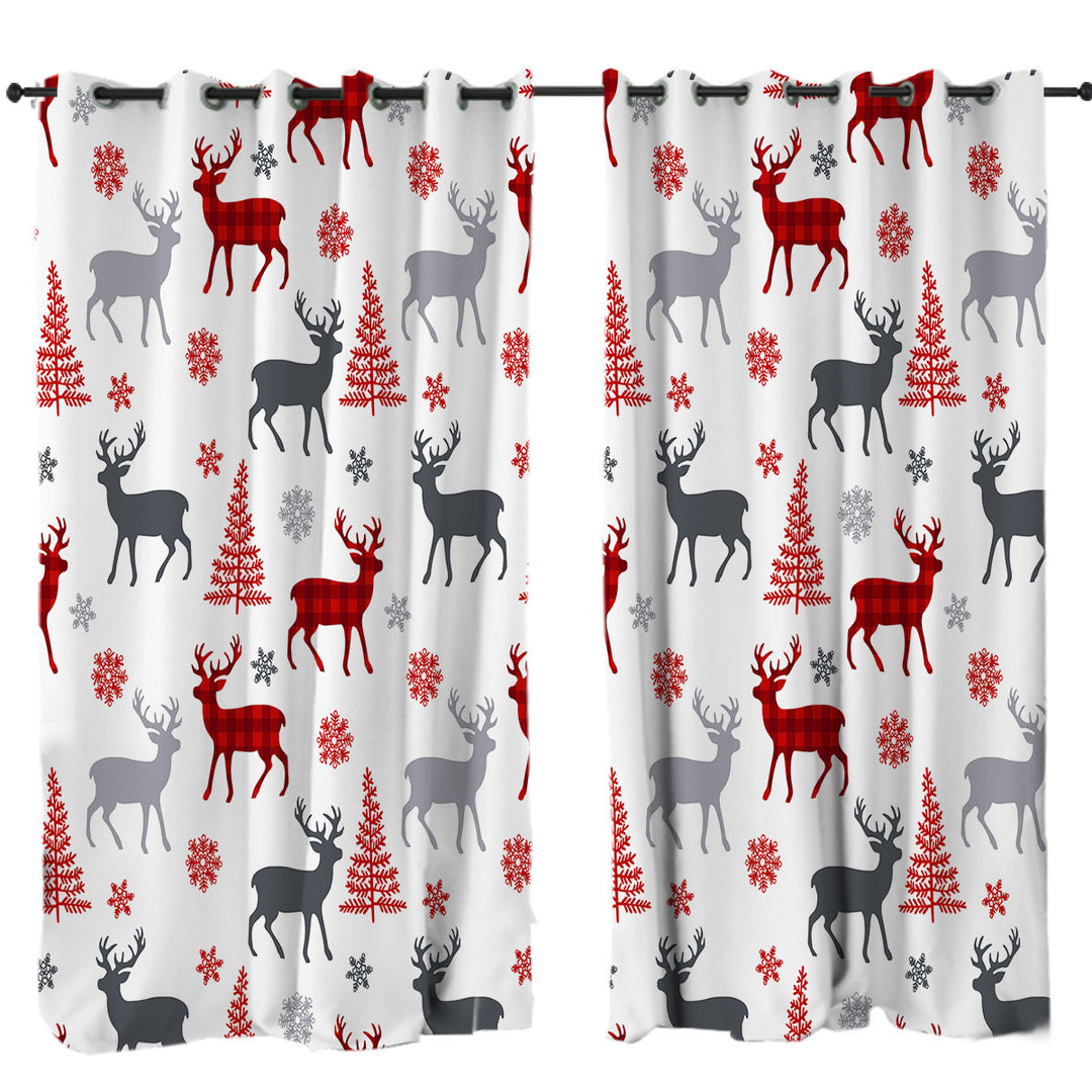 Christmas Tree Deer and Snow Pattern Drapes for Living Room