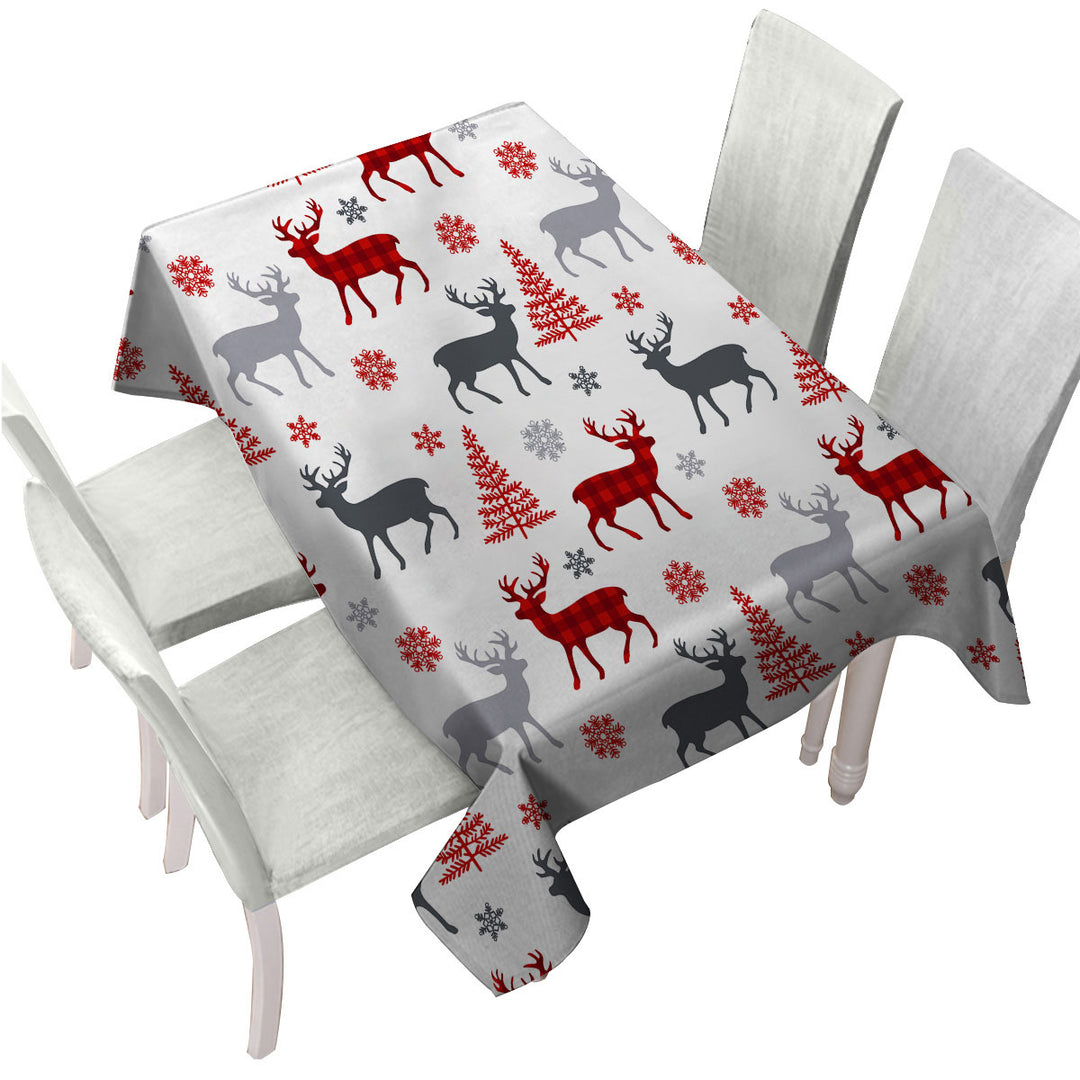 Christmas Tree Deer and Snow Pattern Tablecloth