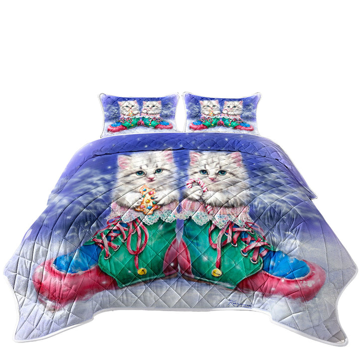 Christmas Winter Boots with Cute Grey Kittens California King Quilt Sets