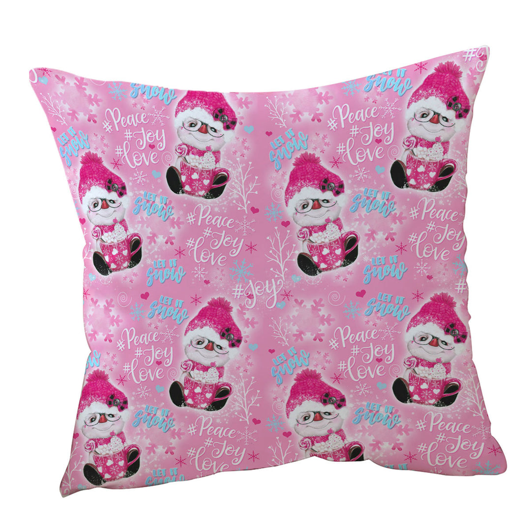 Christmas Winter Pink Snowman Pattern Cushion Covers