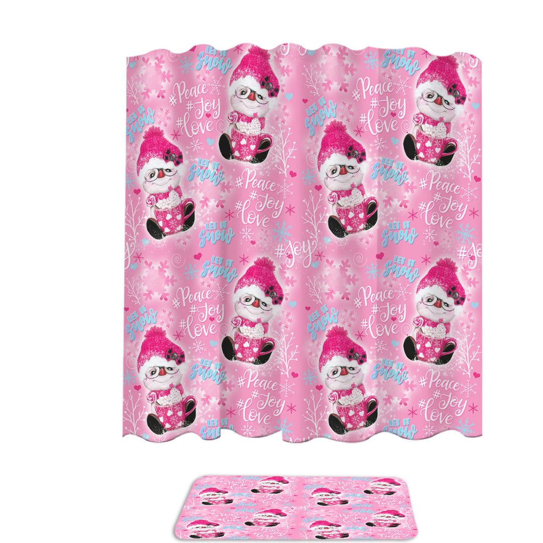 Christmas Winter Pink Snowman Pattern Shower Curtains