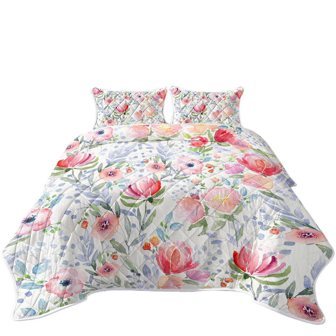 Classic Red Flowers Quilts for Beds