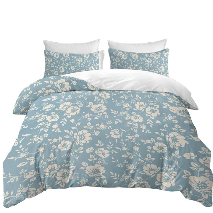 Classic Vintage Off White Floral over Blue Coverlets
