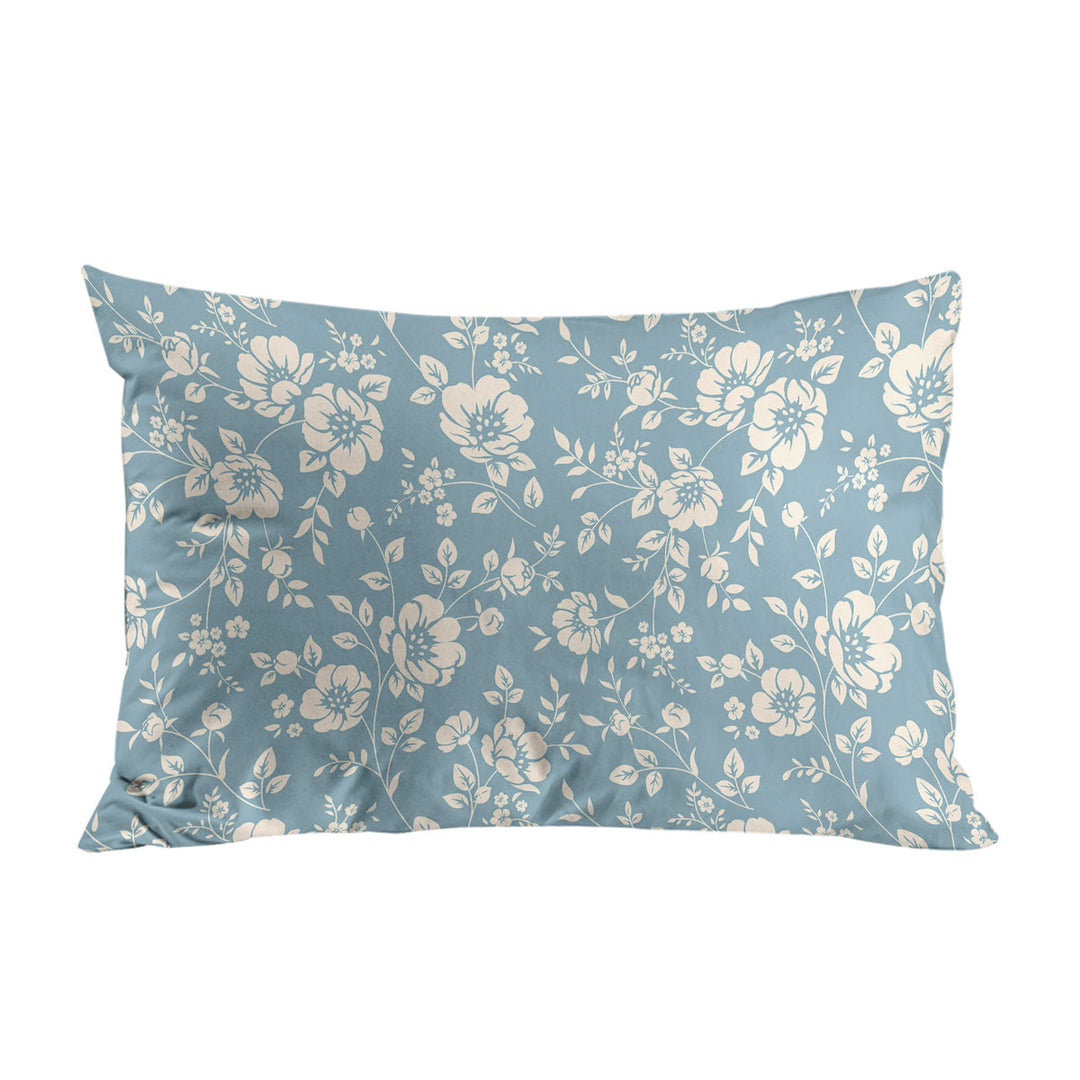 Classic Vintage Off White Floral over Blue Pillow Case Covers