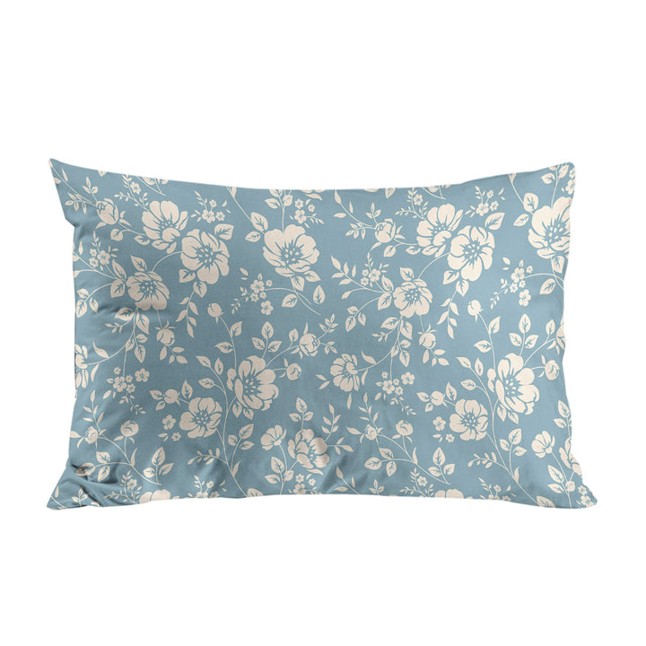 Classic Vintage Off White Floral over Blue Pillow Case Covers