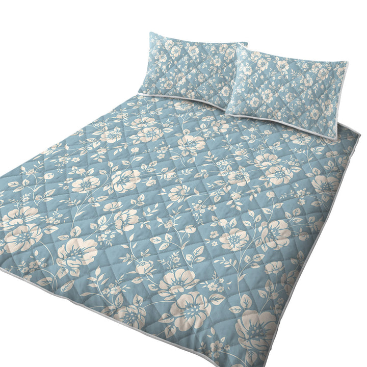Classic Vintage Off White Floral over Blue Quilts