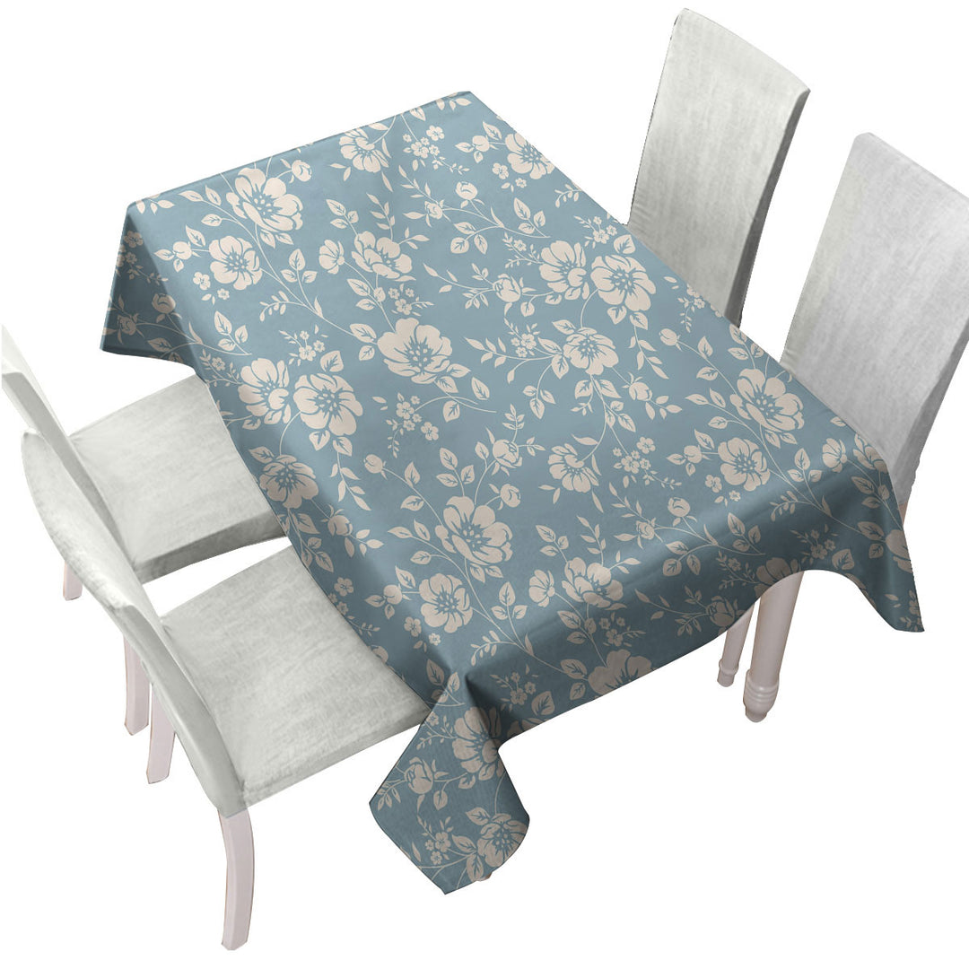 Classic Vintage Off White Floral over Blue Tablecloths