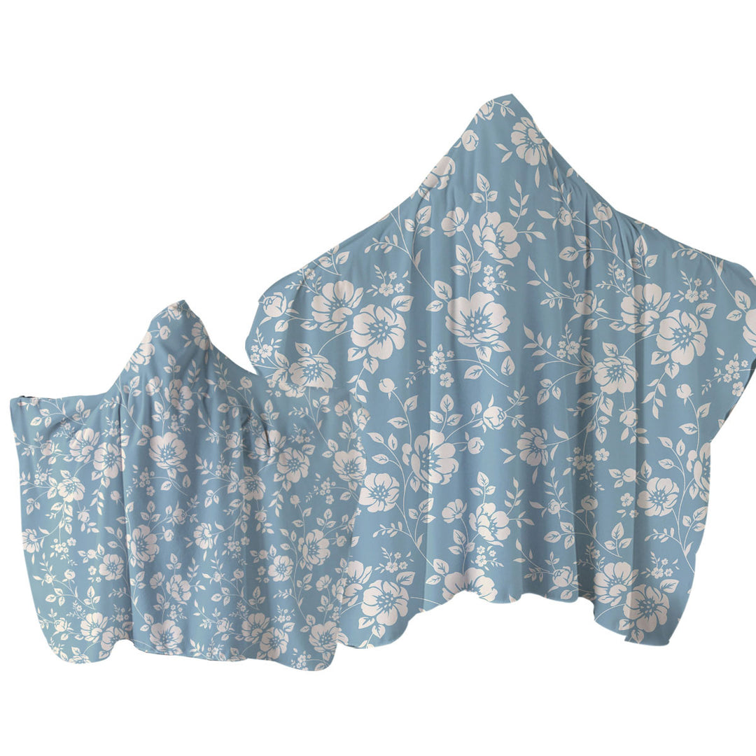 Classic Vintage Off White Floral over Blue Towel with Hood