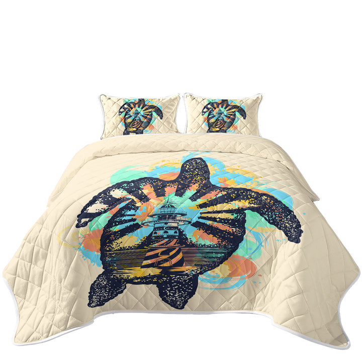 Coastal Turtle and Lighthouse Quilts for Beds