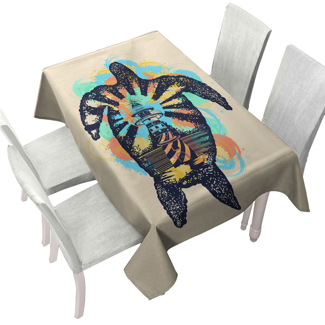 Coastal Turtle and Lighthouse Tablecloth