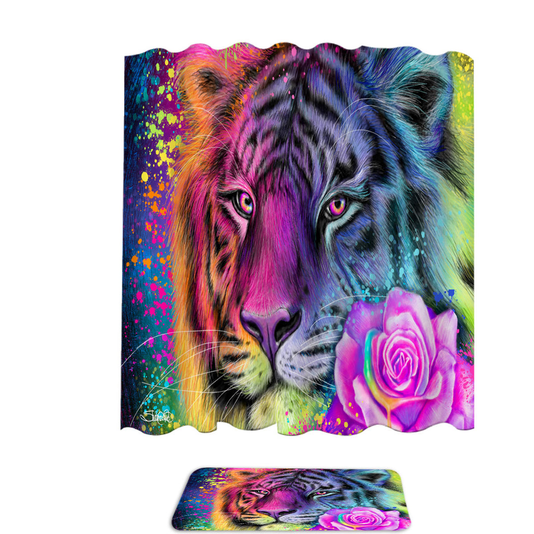 Colorful Animal Shower Curtains Art Neon Rainbow Tiger