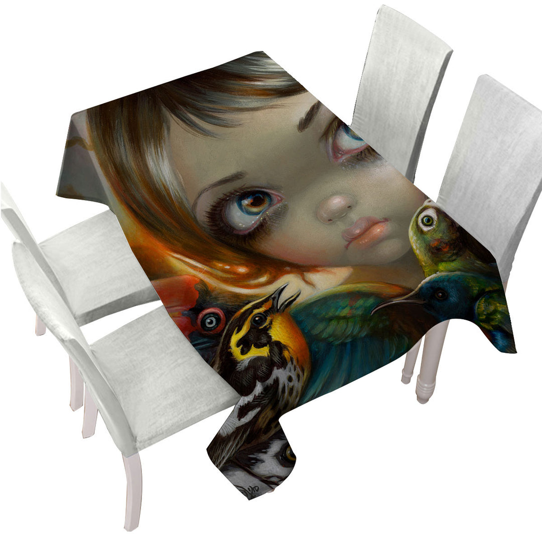 Colorful Art Birdsong Beautiful Maiden and Birds Tablecloths