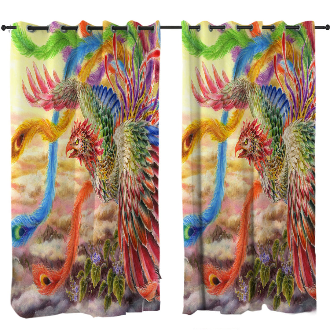 Colorful Art Houou Japanese Phoenix Curtains for Living Room