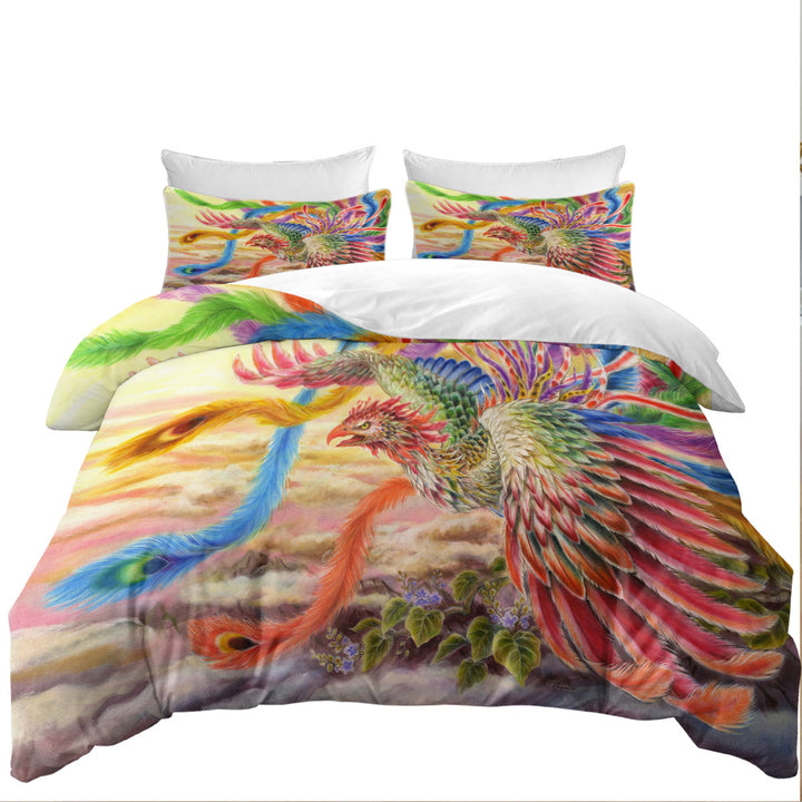 Colorful Art Houou Japanese Phoenix Duvet Cover Queen