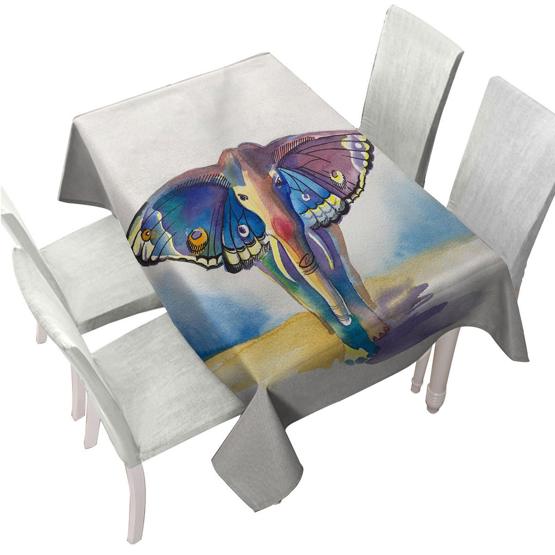 Colorful Artistic Elephant Meet Butterfly Tablecloths