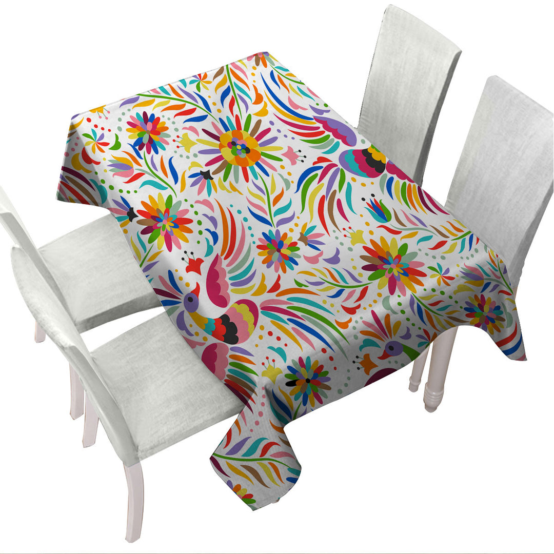 Colorful Birds and Flower Drawing Tablecloths
